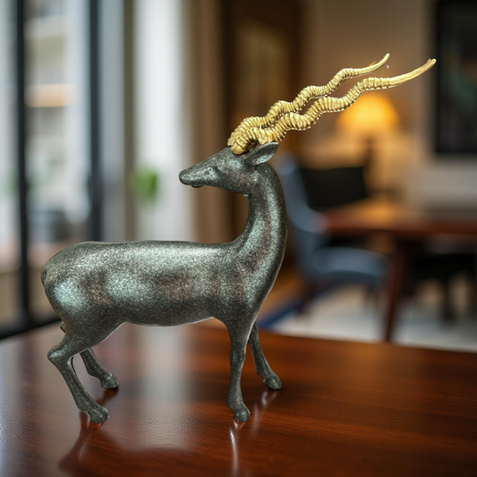 Elegant Deer Figurine with Golden Spiral Antlers – Luxury Home Décor Showpiece