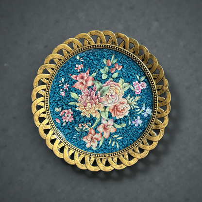 Floral Decorative Plate with Golden Rim – Luxury Table & Wall Décor Accent