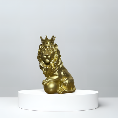 Golden Lion King Sculpture with Golden Crown