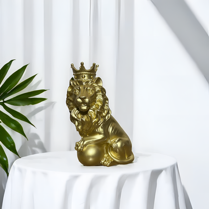 Golden Lion King Sculpture with Golden Crown