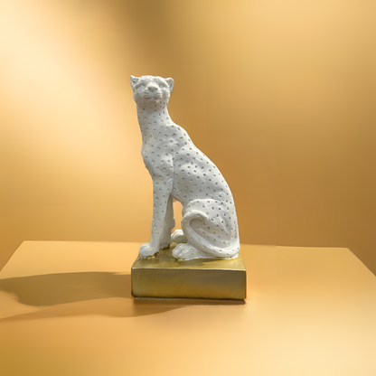 White Panther Sculpture with Golden Base