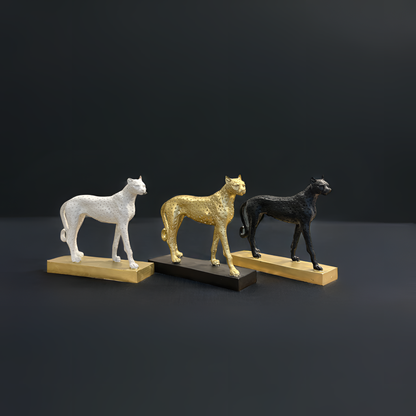 Black Cheetah Sculpture on Golden Base