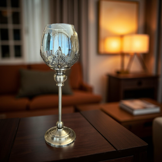 Elegant Glass Candle Holder with Metal Stand