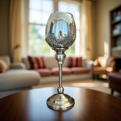 Elegant Glass Candle Holder with Metal Stand