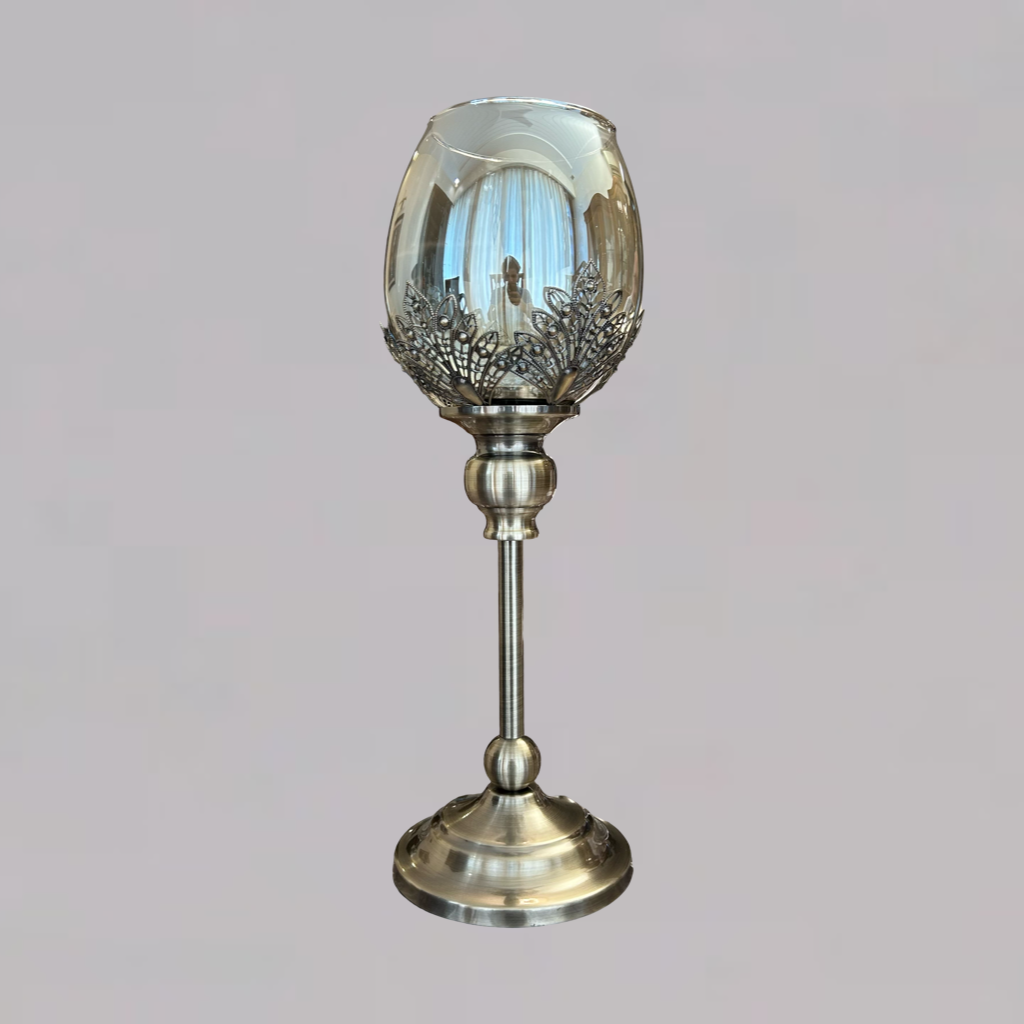 Elegant Glass Candle Holder with Metal Stand