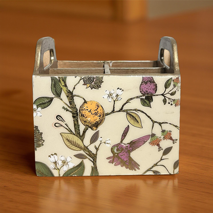 Cutlery Holder Wooden Floral Multi Colour with 4 Partitions