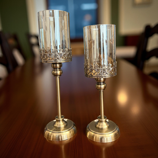 Elegant Glass & Metal Candle Holder Set of 2
