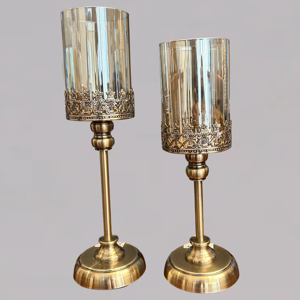 Elegant Glass & Metal Candle Holder Set of 2