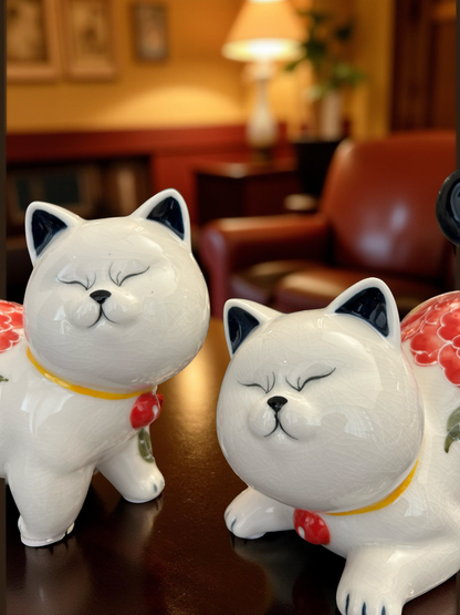 Handcrafted Ceramic Cat Showpieces Set of 2 – Elegant Home Décor Accents