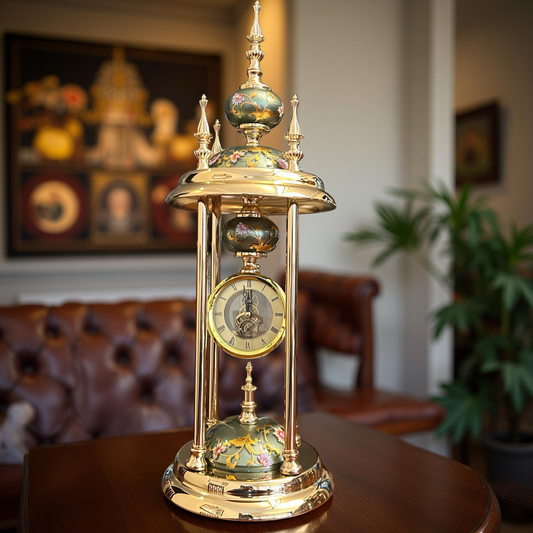Antique Green Enamel Golden Table Clock