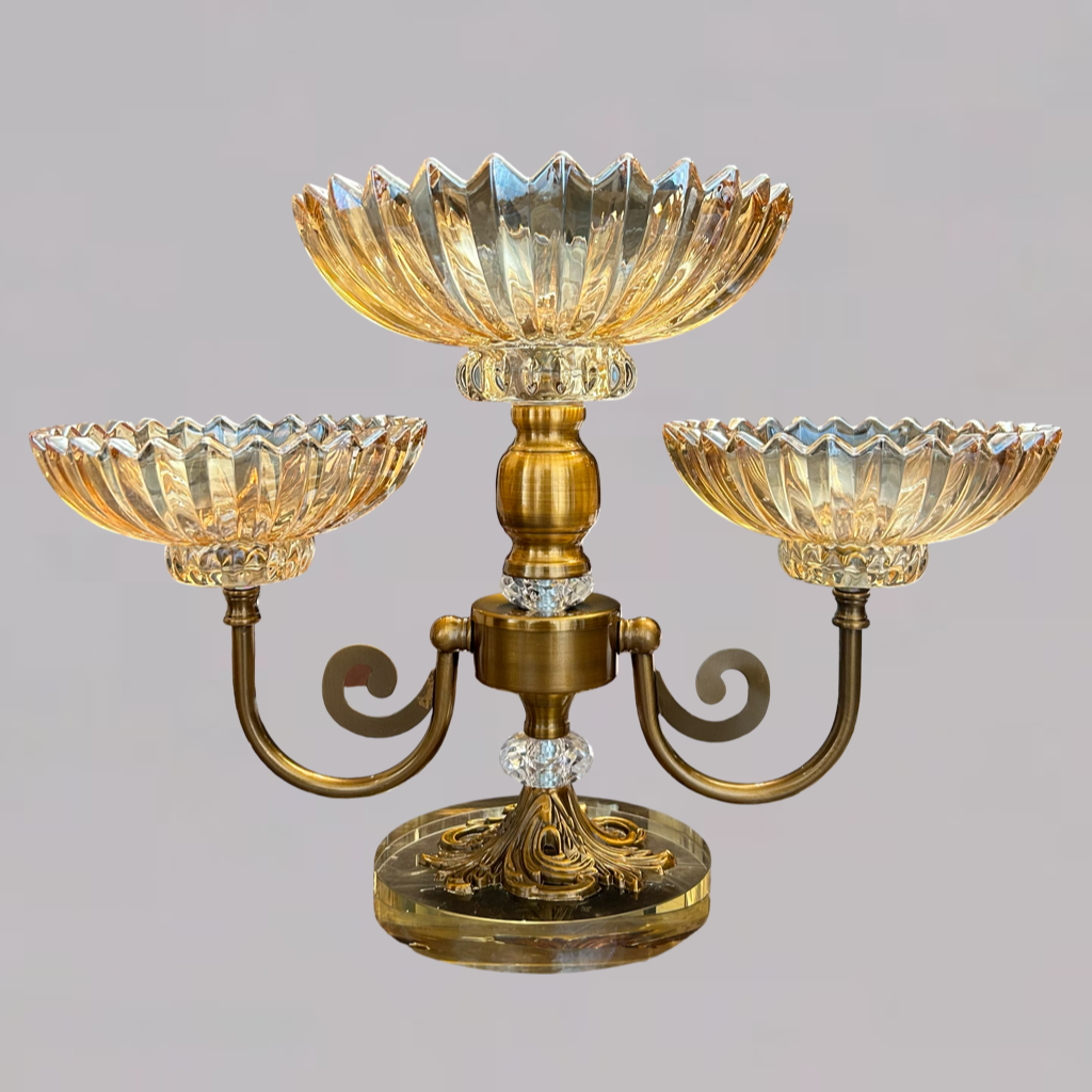 Elegant Crystal Cut Multi-Bowl Display Stand for Living Room Décor
