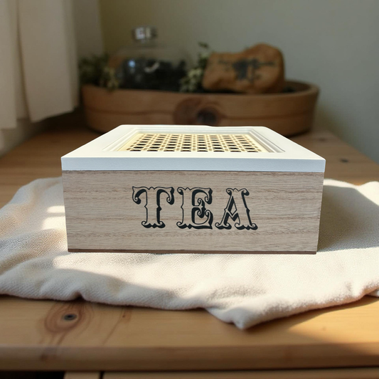 Rustic Wooden Tea Organizer Box with Lid