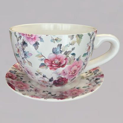 Decorative Oversized Floral Cup and Saucer Style – Ceramic Planter