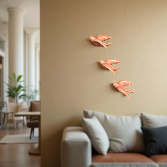 Elegant Pink Bird Wall Décor towards Left Direction - Set of 3