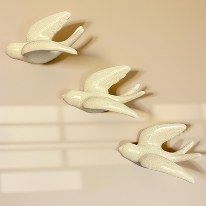 Elegant White Bird Wall Décor towards left Direction - Set of 3