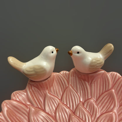 Elegant Ceramic Flower Pattern Dish with Bird Accents