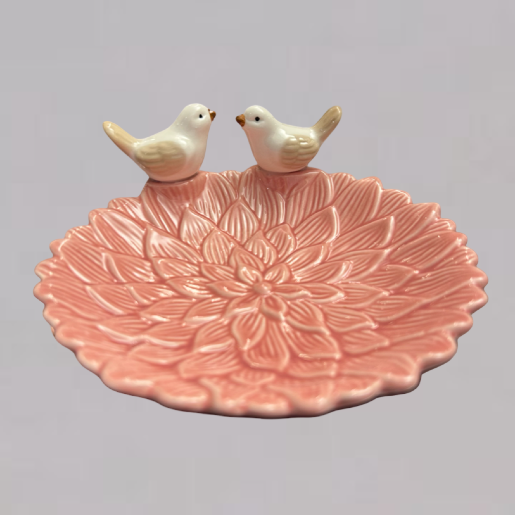 Elegant Ceramic Flower Pattern Dish with Bird Accents