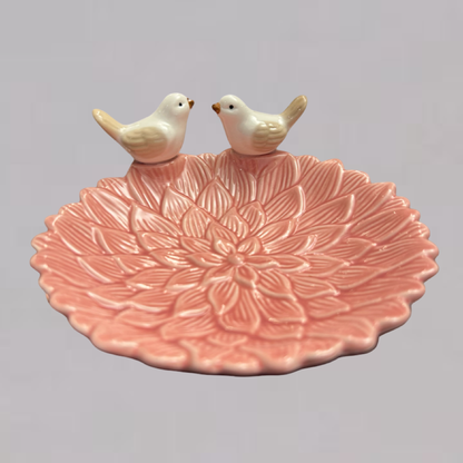 Elegant Ceramic Flower Pattern Dish with Bird Accents