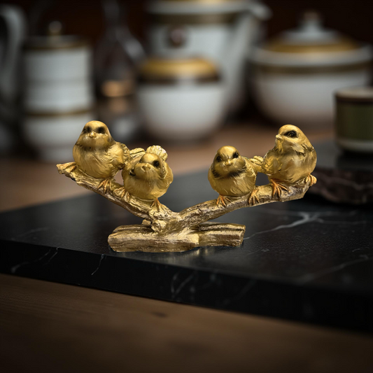 Elegant Golden Birds on Branch Decorative Sculpture