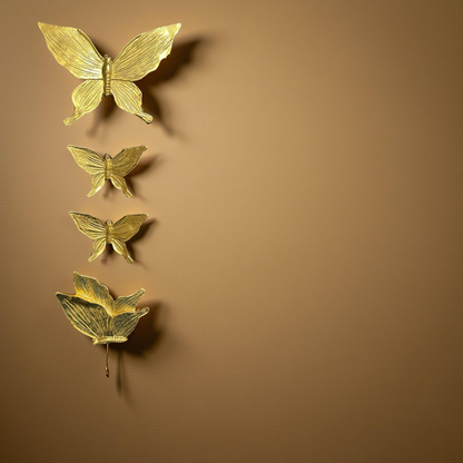 Set of 4 Golden Butterfly Wall Hangings