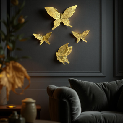 Set of 4 Golden Butterfly Wall Hangings