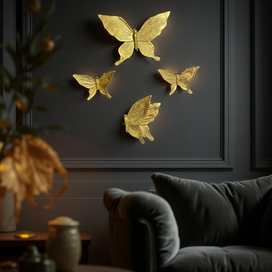 Set of 4 Golden Butterfly Wall Hangings
