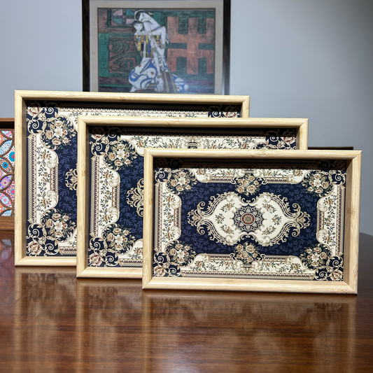 Classic Navy & Ivory Persian Style Serving Tray Set of 3
