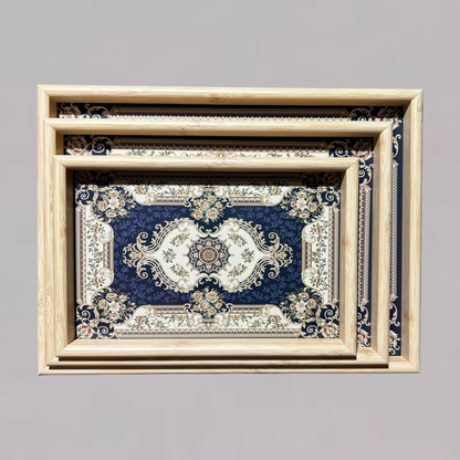 Classic Navy & Ivory Persian Style Serving Tray Set of 3