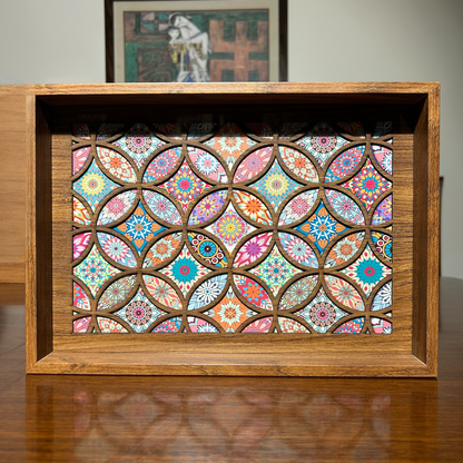 Wooden Serving Tray with Multicolor Mosaic Pattern