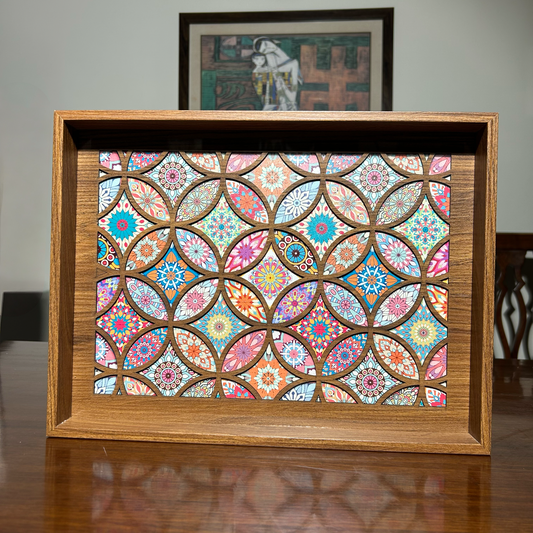Wooden Serving Tray with Multicolor Mosaic Pattern