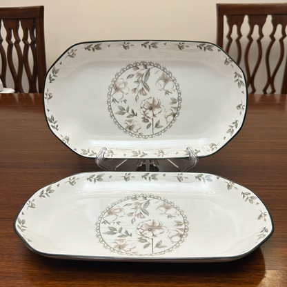 Classic White & Grey Floral Pattern Serving Platter Set of 2