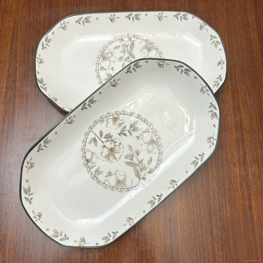 Classic White & Grey Floral Pattern Serving Platter Set of 2