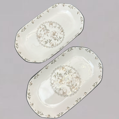 Classic White & Grey Floral Pattern Serving Platter Set of 2