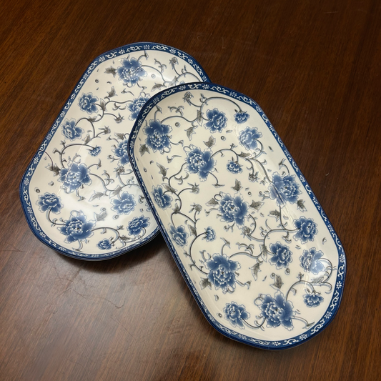 White and Blue Flower Design Serving Plates Set of 2