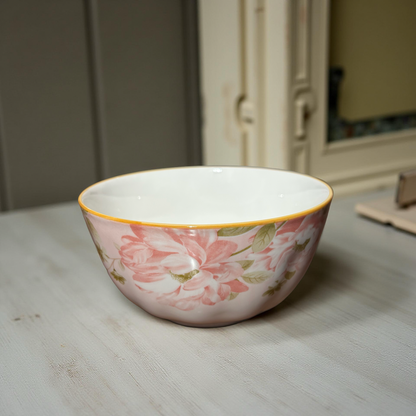 Ceramic Bowl Set of 2 – Elegant Pink Floral Design for Serving & Dining