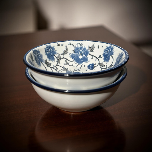 Vintage Blue and White Ceramic Serving Bowls Set of 2