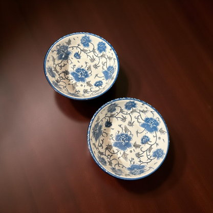 Vintage Blue and White Ceramic Serving Bowls Set of 2