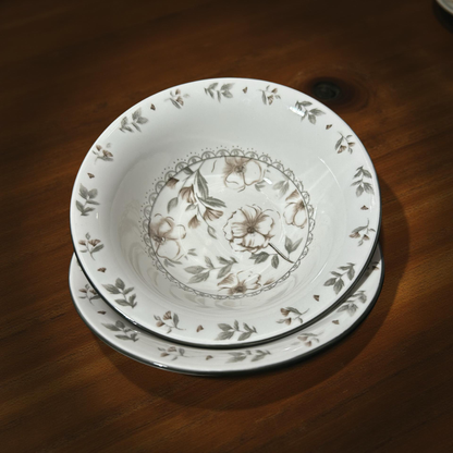 Rustic Floral Pattern Ceramic Bowls Set of 2 (M)