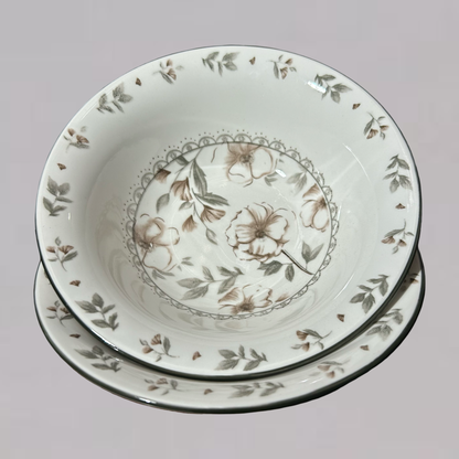 Rustic Floral Pattern Ceramic Bowls Set of 2 (M)