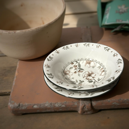 Rustic Floral Pattern Ceramic Bowls Set of 2 (M)