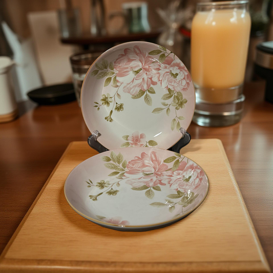 Charming Pink Rose Design Ceramic Plates Set of 2
