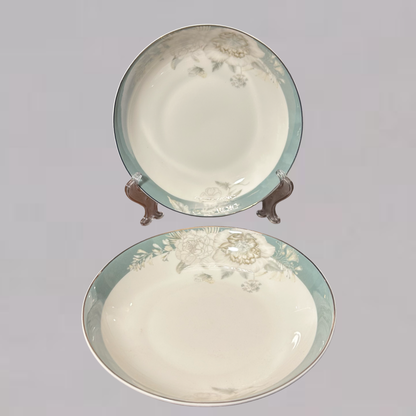 Pastel Blue Rim Ceramic Plates with Subtle Floral Design