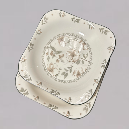 Square Ceramic Plates with Subtle Floral Motif Set of 2(M)