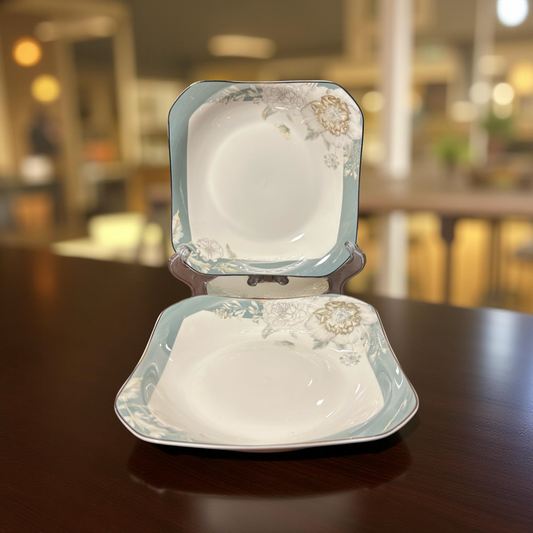 Classic Blue & White Floral Ceramic Plates Set of 2