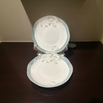 Elegant Blue Floral Octagon Ceramic Plates Set of 2