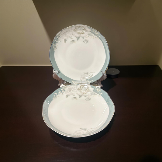 Elegant Blue Floral Octagon Ceramic Plates Set of 2