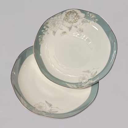 Elegant Blue Floral Octagon Ceramic Plates Set of 2
