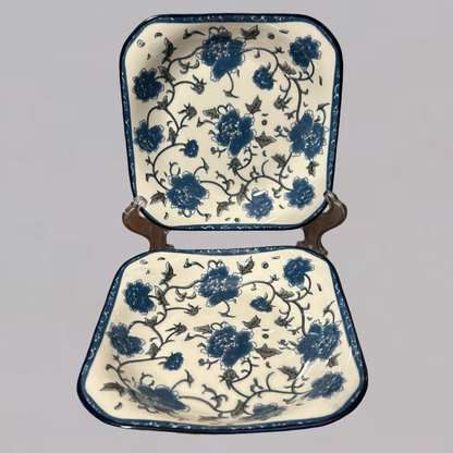 Traditional Blue and White Square Ceramic Plates Set of 2