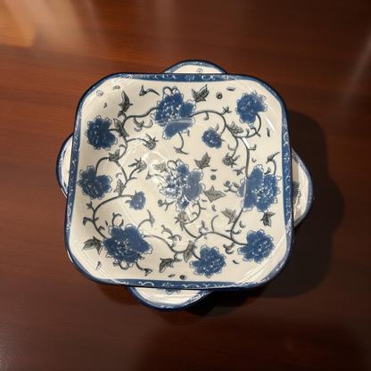 Traditional Blue and White Square Ceramic Plates Set of 2