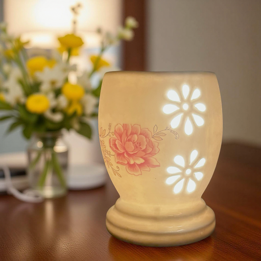 Elegant Ceramic Flower Cut Design Oil Diffuser Lamp